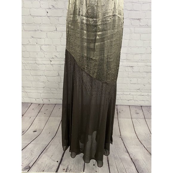 Cache Beaded Olive Green Metallic Semi Sheer Lined Body Con Prom Dress 6 - Picture 7 of 15